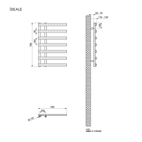 Рушникосушка дизайнерська Ideale Emma 11 7/780/500 чорний