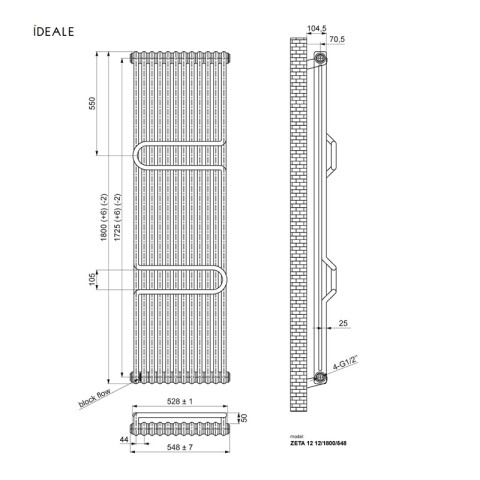Радіатор з полицями Ideale Zeta 12 12/1800/548 антрацит