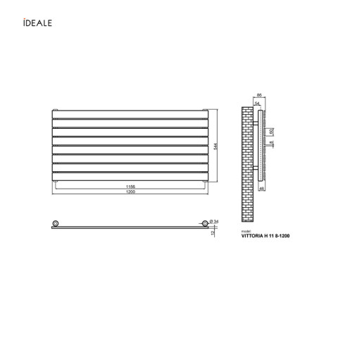 Радіатор дизайнерський Ideale Vittoria H 11 8/544/1200 чорний