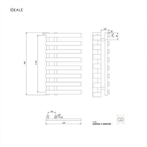 Рушникосушка дизайнерська Ideale Aurora 11 8/800/450 білий