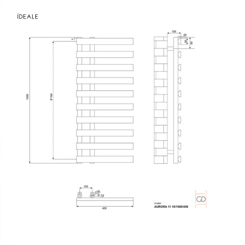 Рушникосушка дизайнерська Ideale Aurora 11 10/1000/450 антрацит