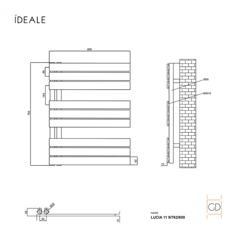 Рушникосушка дизайнерська Ideale Lucia 11 9/762/600 чорний