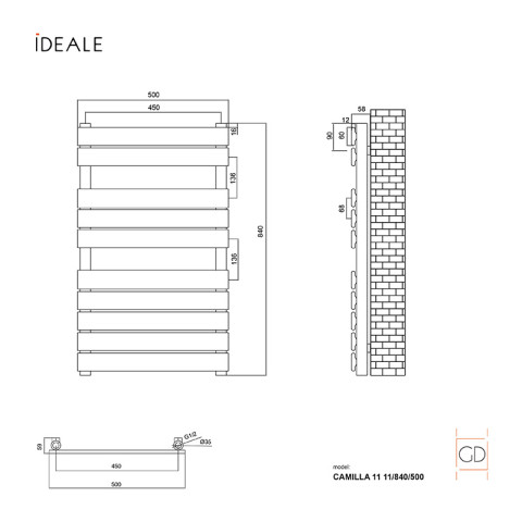 Рушникосушка дизайнерська Ideale Camilla 11 10/840/500 антрацит