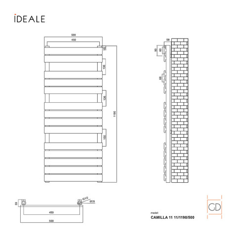 Рушникосушка дизайнерська Ideale Camilla 11 14/1190/500 білий