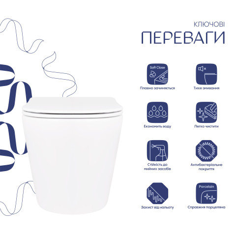 Унітаз підвісний Qtap Scorpio безободковий Ultra Quiet з сидінням Soft-close QT14332380AW