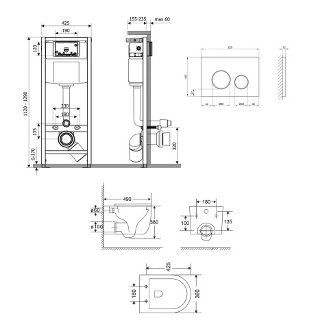 Готове рішення Qtap для ванної кімнати: підвісний унітаз Taurus Ultra Quiet 485×360×350 + комплект інсталяції Nest 4 в 1 (кругла клавіша Satin)