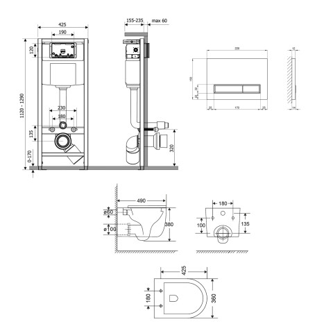 Готове рішення Qtap для ванної кімнати: підвісний унітаз Taurus Ultra Quiet 485×360×350 + комплект інсталяції Nest 4 в 1 (лінійна клавіша White)