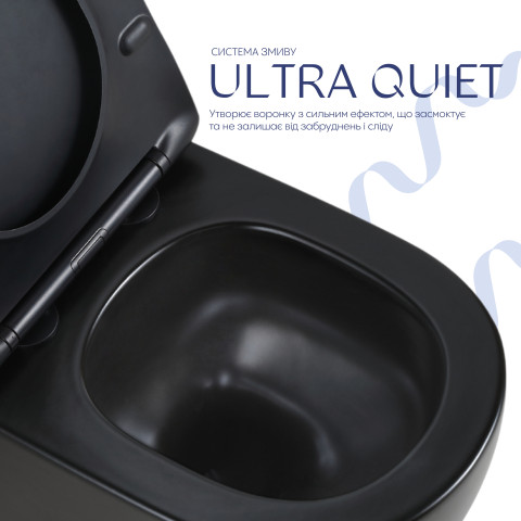 Унітаз підвісний Qtap Jay Ultra Quiet 485х360х320 мм, Matt Black, сидінням Slim Duroplast/ Soft-close/ Quick Relase QT07335177MB