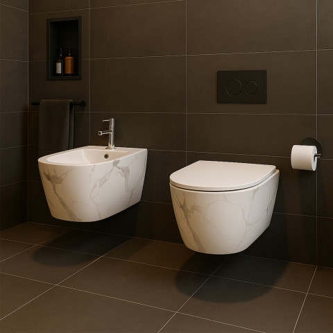 Біде підвісне Qtap Robin 515x370x350 мм, Marble QT13551381GMR