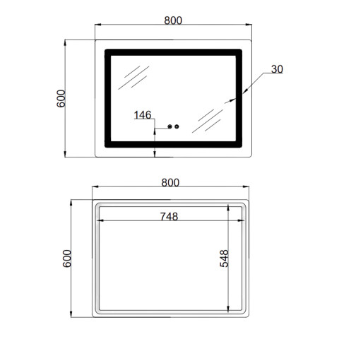 Дзеркало Lidz Kubis (KU2) 800х600 з LED-підсвічуванням Touch, з антизапотіванням, з димером, рег. яскравості LD78LF904806048446