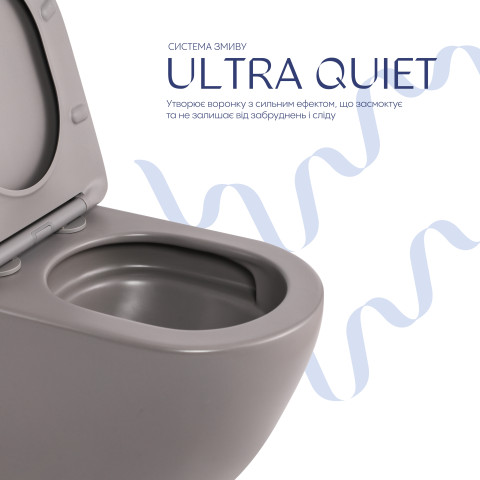 Унітаз підвісний Qtap Robin Ultra Quiet 520×365×340 мм, Stone grey, з сидінням Slim Duroplast / Soft-close / Quick Release QTROB26SG48996