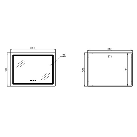 Дзеркало Qtap Mideya (MI2) 800х600 з годинником, з LED-підсвічуванням Touch, з антизапотіванням, димером, рег. яскравості QTMID80060049265