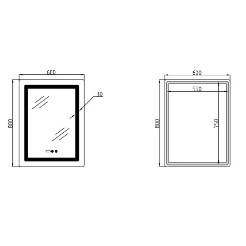 Дзеркало Lidz Kubis (KU2) 600х800 з годинником, з LED-підсвічуванням Touch, з антизапотіванням, з димером, рег. яскравості LDKU600800CL49280