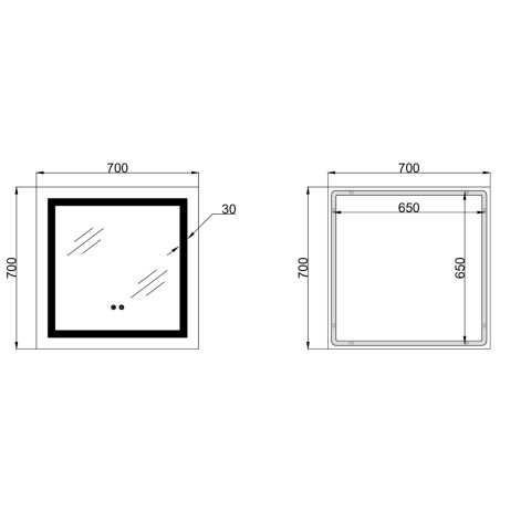 Дзеркало Lidz Kubis (KU1) 700х700 з LED-підсвічуванням Touch, з антизапотіванням, з димером, рег. яскравості LDKU70070049287