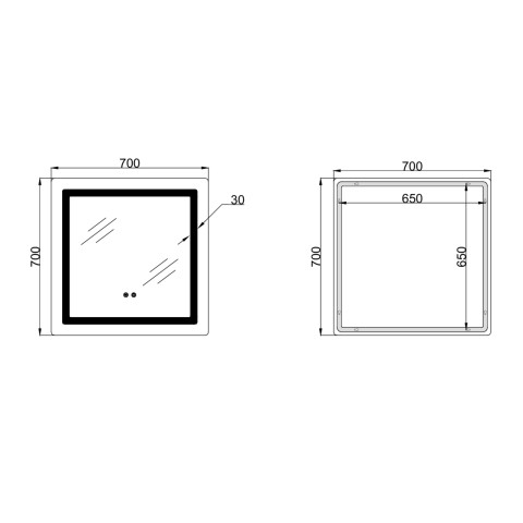 Дзеркало Lidz Kubis (KU2) 700х700 з LED-підсвічуванням Touch, з антизапотіванням, з димером, рег. яскравості LDKU70070049288