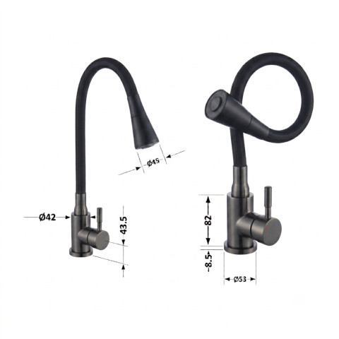 Змішувач для кухні Lidz Aria 015F31 (k35) з гнучким виливом LDARI015F31BGRP49566 Graphite/Black