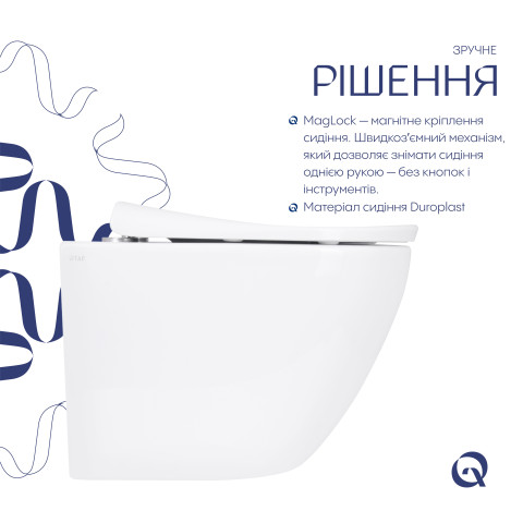 Унітаз підвісний Qtap Robin ML Ultra Quiet 490x365x325 мм, з сидінням Soft-close MagLock, White QTROBML26W49621
