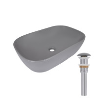 Раковина накладна Qtap Robin 600x390x150 мм, Stone grey, прямокутна, з донним клапаном QTROB188SG49786