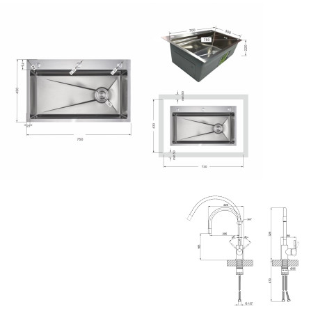 Акційний набір Lidz: мийка H7545 інтегрована Decor Honeycomb 3,0/1,0 мм LDH7545DEC48372 + Змішувач Aria для кухні з гнучким виливом (k35) Grey