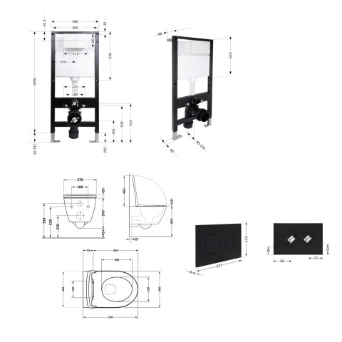 Готове рішення Qtap для ванної кімнати: підвісний унітаз Robin Ultra Quiet 520x365x365 + комплект інсталяції Standard (кругла клавіша Black)