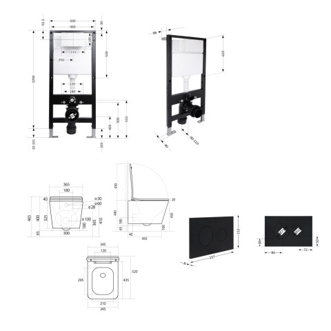 Готове рішення Qtap для ванної кімнати: підвісний унітаз Tern Ultra Quiet 525x345x360 + комплект інсталяції Standard (кругла клавіша Black)