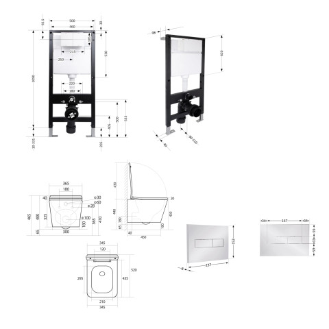 Готове рішення Qtap для ванної кімнати: підвісний унітаз Tern Ultra Quiet 525x345x360 + комплект інсталяції Standard (лінійна клавіша Chrome)