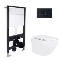 Готове рішення Qtap для ванної кімнати: підвісний унітаз Jay Rimless 485x360x320 + комплект інсталяції Standard (лінійна клавіша Black)