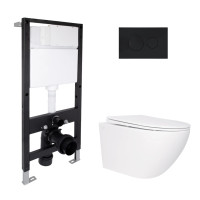 Готове рішення Qtap для ванної кімнати: підвісний унітаз Jay Rimless 520x360x320 + комплект інсталяції Standard (кругла клавіша Black)