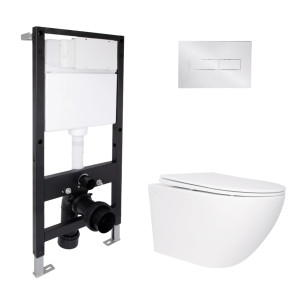 Готове рішення Qtap для ванної кімнати: підвісний унітаз Jay Rimless 520x360x320 + комплект інсталяції Standard (лінійна клавіша Chrome)