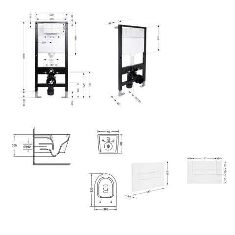 Готове рішення Qtap для ванної кімнати: підвісний унітаз Jay Ultra Quiet 520x360x320 + комплект інсталяції Standard (лінійна клавіша White)