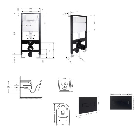 Готове рішення Qtap для ванної кімнати: підвісний унітаз Jay Ultra Quiet 520x360x320 + комплект інсталяції Standard (лінійна клавіша Black)