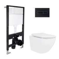 Готове рішення Qtap для ванної кімнати: підвісний унітаз Jay Ultra Quiet 520x360x320 + комплект інсталяції Standard (лінійна клавіша Black)