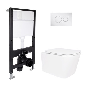 Готове рішення Qtap для ванної кімнати: підвісний унітаз Crow Rimless 485x340x330 + комплект інсталяції Standard (кругла клавіша Chrome)