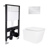 Готове рішення Qtap для ванної кімнати: підвісний унітаз Crow Rimless 485x340x330 + комплект інсталяції Standard (лінійна клавіша Chrome)