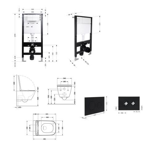 Готове рішення Qtap для ванної кімнати: підвісний унітаз Crow Ultra Quiet 485x340x290 + комплект інсталяції Standard (кругла клавіша Black)
