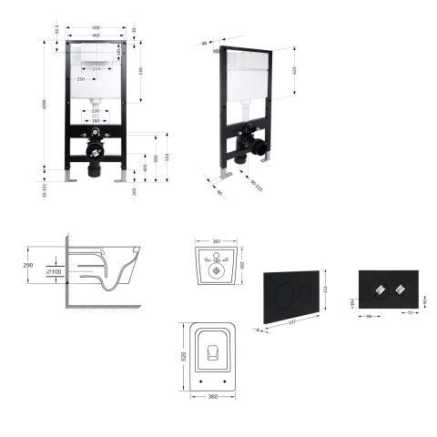 Готове рішення Qtap для ванної кімнати: підвісний унітаз Crow Ultra Quiet 520x360x290 + комплект інсталяції Standard (кругла клавіша Black)