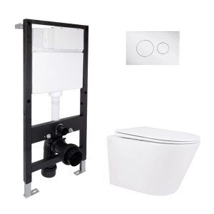 Готове рішення Qtap для ванної кімнати: підвісний унітаз Swan Rimless 520x360x320 + комплект інсталяції Standard (кругла клавіша Chrome)