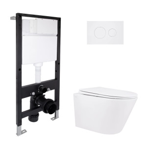 Готове рішення Qtap для ванної кімнати: підвісний унітаз Swan Rimless 520x360x320 + комплект інсталяції Standard (кругла клавіша White)