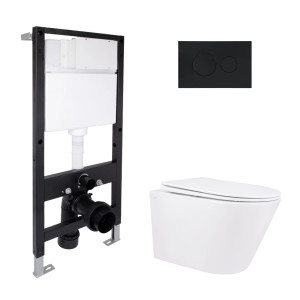 Готове рішення Qtap для ванної кімнати: підвісний унітаз Swan Rimless 520x360x320 + комплект інсталяції Standard (кругла клавіша Black)
