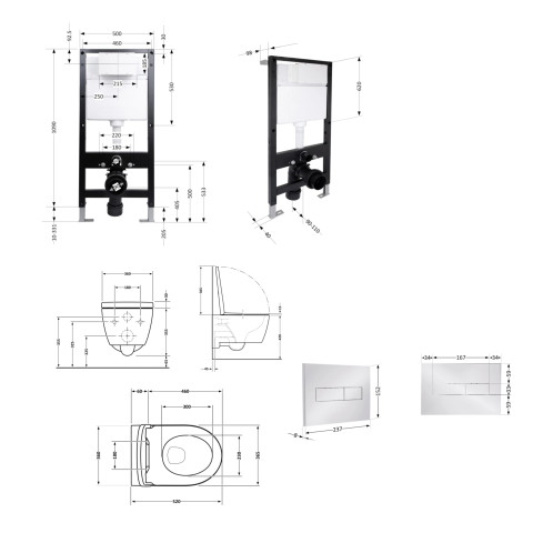 Готове рішення Qtap для ванної кімнати: підвісний унітаз Swan Rimless 520x360x320 + комплект інсталяції Standard (лінійна клавіша Chrome)