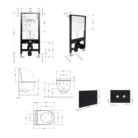 Готове рішення Qtap для ванної кімнати: підвісний унітаз Taurus Ultra Quiet 485x360x350 + комплект інсталяції Standard (кругла клавіша Black)