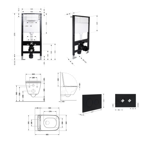 Готове рішення Qtap для ванної кімнати: підвісний унітаз Gemini Ultra Quiet 485x340x350 + комплект інсталяції Standard (кругла клавіша Black)