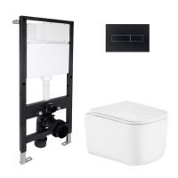 Готове рішення Qtap для ванної кімнати: підвісний унітаз Gemini Ultra Quiet 485x340x350 + комплект інсталяції Standard (лінійна клавіша Black)