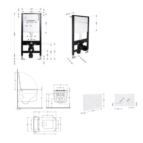 Готове рішення Qtap для ванної кімнати: підвісний унітаз Gemini Ultra Quiet 520x360x350 + комплект інсталяції Standard (кругла клавіша White)