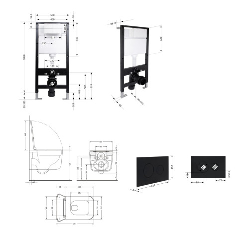 Готове рішення Qtap для ванної кімнати: підвісний унітаз Gemini Ultra Quiet 520x360x350 + комплект інсталяції Standard (кругла клавіша Black)