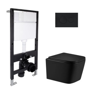 Готове рішення Qtap для ванної кімнати: підвісний унітаз Crow Ultra Quiet 485x340x290 + комплект інсталяції Standard (кругла клавіша Black)