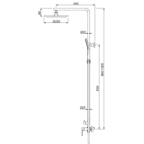 Душова колона зі змішувачем Koer KB-52028-07, 2 функції (KR5312)